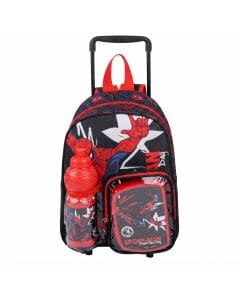 Marvel Spider-Man 3-in-1 Toddler 13-Inch Rolling Trolley Backpack Set - Red, Black & Blue School Bag