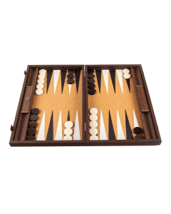 Manopoulos Ostrich Tote Brown Leather Backgammon Set, Handmade Inlaid Leather Board with Side Racks,48x30cm