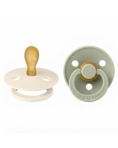 BIBS Latex Round Pacifier 0-6 Months Size 1 2 Pack, Vents For Air Circulation, Round Nipple Shape, Lightweight And Timeless Design - Ivory/Sage
