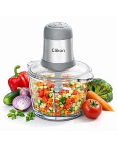 Clikon 2L Glass Chopper, 300W Motor, Garlic Peeler, Large Glass Bowl, Multi-Purpose Food Chopping | Silver/Grey - CK1223