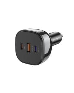 Choetech 165W Car Charger, PD 3.1 140W USB-C, Dual USB-C Ports, QC 3.0 USB-A 30W, 12V-24V | Black - TC0024-BK 