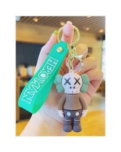 Luxury Signature Brown Kaws Keychain, Designer Style Character Keyring, Durable Collectible Bag Charm