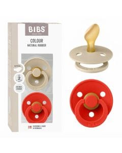 BIBS Latex Anatomical Pacifier Colour Size 2 6+ Months 2 Pack, Air Releasing Valve, Anti-Irritation Shield, Skin-Like Softness - Vanilla/Candy Apple