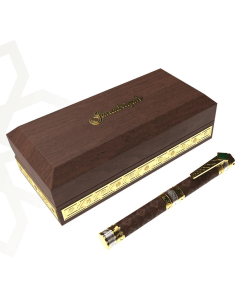 His Highness Janadriyah Pen, Luxury Gold & Silver Plated Brass Writing Pen, Etched Graphic Design, Wooden Leather-Finished Gift Box