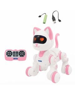 Lexibook Power Kitty Jr. Remote Control Robotic Cat Toy, Interactive STEM Programmable Robot Pink and White