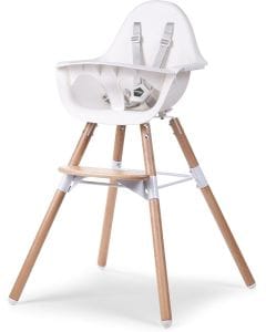 Childhome 2-in-1 Adjustable Wooden High Chair Booster Toddler Seat 75cm & 50cm Table Height 5-Point Harness Natural White | CHEVOCHNW