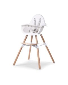 Childhome 2-in-1 Adjustable Wooden High Chair Booster Toddler Seat 75cm & 50cm Table Height 5-Point Harness Natural White | CHEVOCHNW
