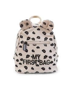 Childhome Canvas Kids My First Bag, Leopard Pattern, Adjustable And Removable Chest Strap, Water-Resistant Fabric, Secure And Comfortable Design - Ecru