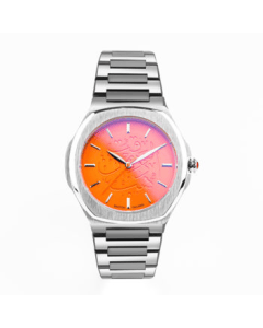 Saatchi Steel Limited Edition Orange Watch, 42mm Stainless Steel Case, Embossed Calligraphy Dial, Miyota 9T22 Quartz, 5 ATM