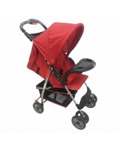 The Moon Brand  Bezik One Hand Fold Travel Stroller - Lightweight Infant Pram with Adjustable Leg Rest, Up to 24 Kg, 5-Point Harness | Dark Red