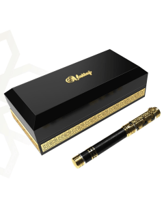 His Highness Alritaj Pen, Luxury Gold & Silver Plated Brass Writing Pen, Etched Graphic Design, Wooden Leather-Finished Gift Box