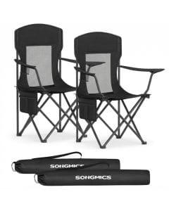 SONGMICS Camping Chairs Set of 2, Folding Outdoor Chairs with High Backrests, Armrests and Cup Holders