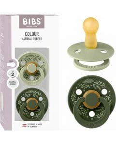BIBS Latex Holiday Leaf Pacifier Colour Size 2 6+ Months 2 Pack, Round And Soft Nipple, Anti-Irritation Shield, Skin-Like Softness - Sage/Hunter Green