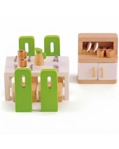 Hape E3454 Wooden Dining Room Furniture Set - Contemporary Dollhouse Accessory Playset for Kids