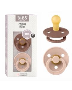 BIBS Latex Round Pacifier 0-6 Months Size 1 2 Pack, Vents For Air Circulation, Round Nipple Shape, Lightweight And Timeless Design - Woodchuck/Blush