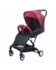 The Moon Brand TravelLite Compact Stroller - Lightweight Foldable Cabin-Friendly Pram for Newborns, 0 - 18 kg, Birth to 3 Years, 5-Point Harness | Dark Red