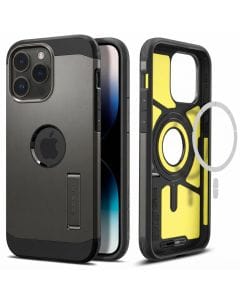 Spigen Tough Armor MagFit Case for iPhone 14 Pro, Gunmetal, Military-Grade Protection with Built-In Kickstand