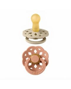 BIBS Boheme Latex Pacifier Size 2 6+ Months 2 Pack, Comforting And Stimulating, Natural Rubber Nipple, Lightweight Shield Design - Vanilla/Peach