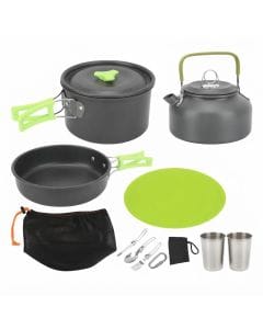 Gernie Camping Cookware Set, Portable Non-Stick Pot, Pan, Teapot and Folding Cutlery Kit for Backpacking