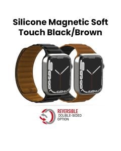 BAYKRON Apple Watch Band 42/44/45mm Premium Silicone Magnetic Soft Touch - Black/Brown | BKR-ST-45-BLK.BRN
