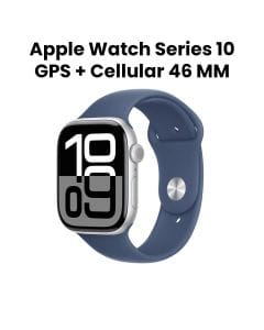 Apple Watch Series 10 GPS + Cellular S/M 46mm, Always-On Retina Display - Silver Aluminum Case With Denim Sport Band - MWY03QA/A