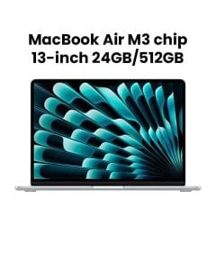 Apple MacBook Air 24GB RAM 512GB SSD 13 Inch, M3 Chip, 8-Core CPU And 10-Core GPU, Liquid Retina Display - Silver - MC8N4ZS/A