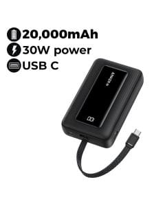 Anker Zolo Power Bank 20K, 30W, Built-In USB-C Cable - Black | A1689H11