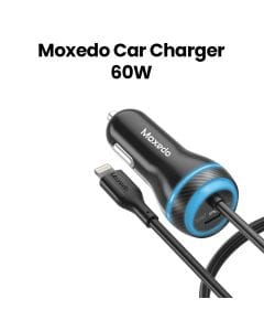 Moxedo Ultra-Fast Car Charger with Built-in Lightning Cable 60W - Black | MX-CC025-L