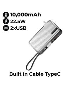 Moxedo Porta-Go 10000mAh Power Bank with AC Plug, USB-C Cable & 2 Travel Adapters - White | MX-PB014