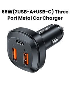 Acefast 66W Three-Port Metal Car Charger (2USB-A+USB-C) - Black | B9