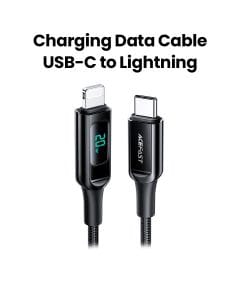 Acefast USB-C to Lightning Zinc Alloy Digital Display Braided Charging Data Cable - Black | C6-01