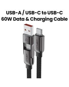 Acefast USB-A/USB-C to USB-C Zinc Alloy Connectors Charging Data Cable - Black | C13-04