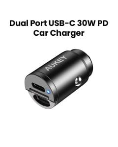 Aukey 30W Ultra Small 2-Port Car Charger (C+C Port) - Black |CC-A4-SV