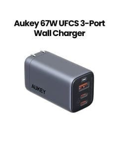 Aukey  3-Port 67W PD Wall Charger with GaN Power Tech - Gray |PA-B6U-GY