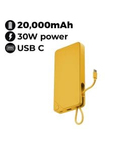 Momax Power X 20000mAh Power Bank with Built-in USB-C Cable - Yellow |IP153Y