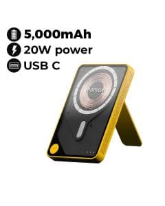 Momax Power X Pro 5000mAh Magnetic Wireless Power Bank with Stand and Built-in USB-C Cable - Yellow |IP131HKY