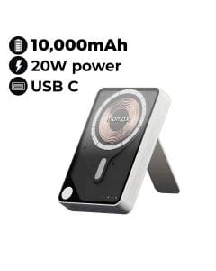 Momax Power X Pro+ 10000mAh Magnetic Wireless Power Bank with Stand and Built-in USB-C Cable - White |IP132HKW