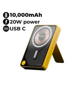 Momax Power X Pro+ 10000mAh Magnetic Wireless Power Bank with Stand and Built-in USB-C Cable - Yellow |IP132HKY