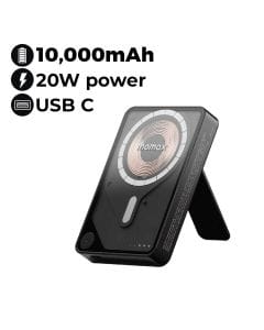 Momax Power X Pro+ 10000mAh Magnetic Wireless Power Bank with Stand and Built-in USB-C Cable - Black |IP132HKD