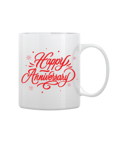 White Mug Printed in Red Happy Anniversary