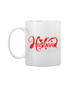 White Mug Printed in Red Husband & Wife