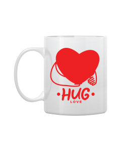 White Mug Printed in Red Love Filled