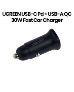 UGREEN USB-C PD+USB-A QC 30W Fast Car Charger | PC Case | Grey | UG-CC-DUAL-EC305-30W-GRY