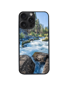 iPhone 15 Pro Max Black Case  Printed With River Surrounded With Flowers Autumn Daytime