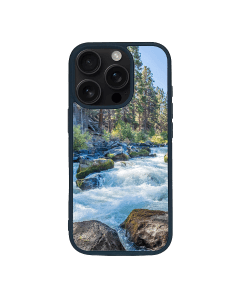 iPhone 16 Pro Max Black Case  Printed With River Surrounded With Flowers Autumn Daytime