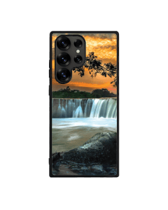 Samsung S25 Ultra Black Case Printed With Scenic View Waterfall Againest Sky Sunset