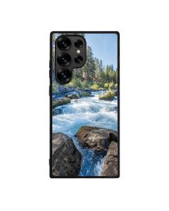 Samsung S25 Ultra Black Case  Printed With River Surrounded With Flowers Autumn Daytime