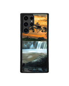 Samsung S24 Ultra Black Case Printed With Scenic View Waterfall Againest Sky Sunset