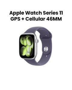 Apple Watch Series 11 GPS + Cellular M/L 46mm, Always On Retina Display, All Day Battery Life - Silver Aluminium Case With Purple Fog Sport Band - MFCR4AF/A