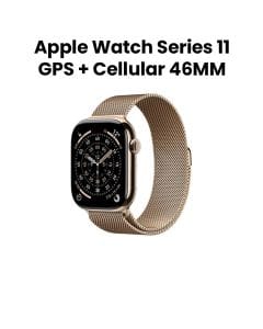 Apple Watch Series 11 GPS + Cellular M/L 46mm, Always On Retina Display, All Day Battery Life - Gold Titanium Case With Gold Milanese Loop - MFD84AF/A
